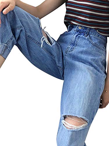 Anna-Kaci Women's Baggy Loose Ripped Jeans High Waist Boyfriend Distressed Loose Denim Pants4