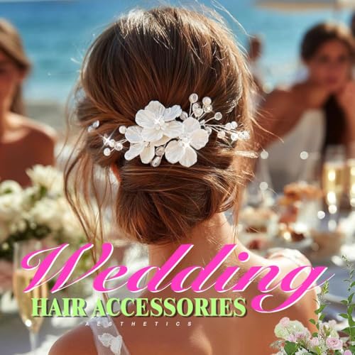 Pinza para cabello de boda con flor plateada y perla miniatura 5