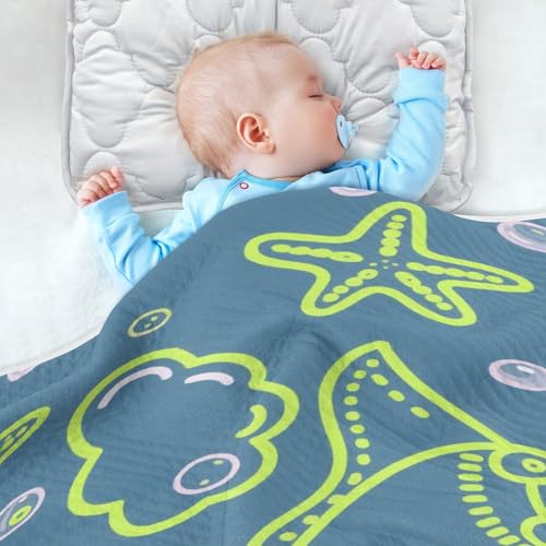 Custom Ocean Animal Starfish Chartreuse Gray Small Blankets Cozy Custom-Made Tigers Name Blanket for Newborns, Infants, & Toddlers 30x40in artículos para Bebes recien nacidos4