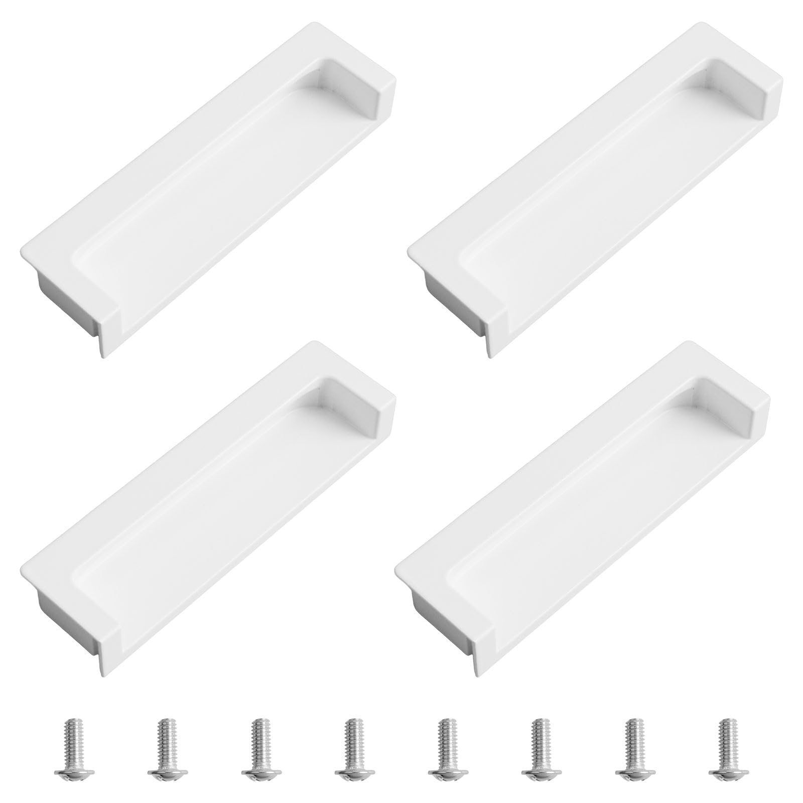 MOROBOR Tatami Hidden Door Handles, 4pcs Embedded Handle, Recessed Finger Pulls with Hidden Concealed Screws for Cabinet Wardrobe Drawer(White,105mm)