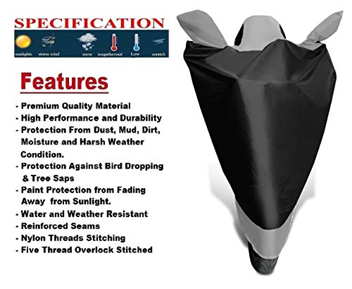 Image of Auto Hub Bike Cover Compatible with TVS Apache 200V with Mirror Pocket, Dustproof, Heat Resistant, Triple Stitched, Apache 200 Bike Cover- Black, Silver