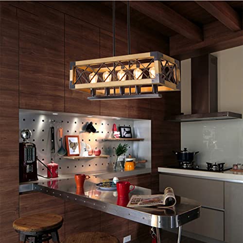 Suspension bois rectangulaire style rustique au-dessus de la table de repas - 4