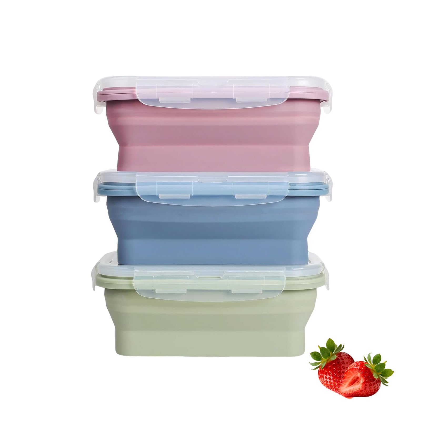 HXSYKJDM Collapsible Lunch Box 3 Pack - 550ml Silicone Food Storage Containers with Lids, Reusable Bento Boxes for Work, School, Picnic, Space-Saving (Blue, Green, Pink)