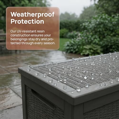 Image of 265 Gallon Resin Deck Box Outdoor Storage Chest, Large Waterproof Patio Storage Box, All-Weather Garden Storage Container for Cushions, Pool Supplies, Yard Tools - Easy Assembly, Lockable Lid