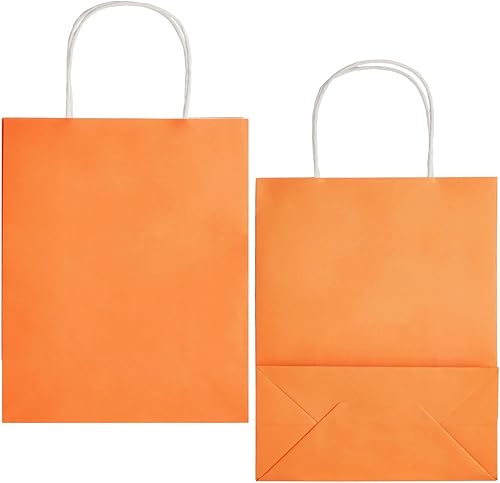 Miniatura 9 de BLUE PANDA Paquete de 25 bolsas de regalo naranjas con asas, bolsas de papel de tamaño mediano para cumpleaños, bodas, minoristas (8 x 3.9 x 10