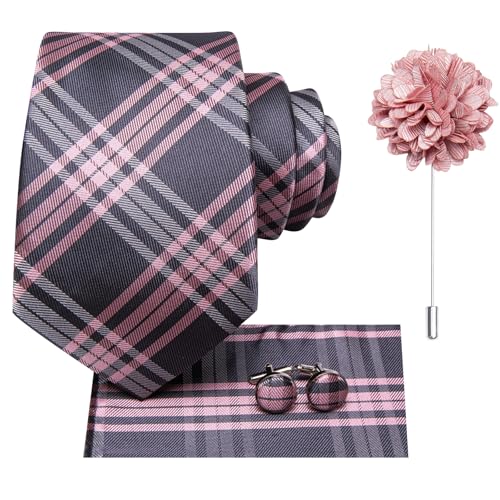 Image of Hi-Tie Men's Silk Ties Formal Woven Classic Necktie Pocket Square Cufflinks Lapel Pin Set Wedding Business