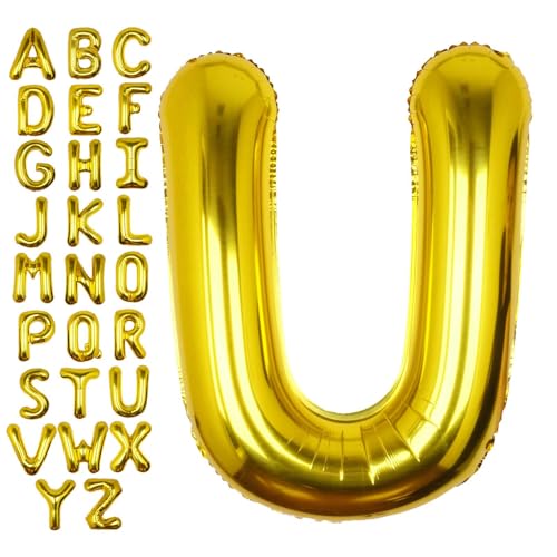 Image of 40 Inch Gold Letter U Balloon Big Foil Helium Letter Balloons A-Z | Giant Large Mylar Party Balloon for Birthday Party Decorations