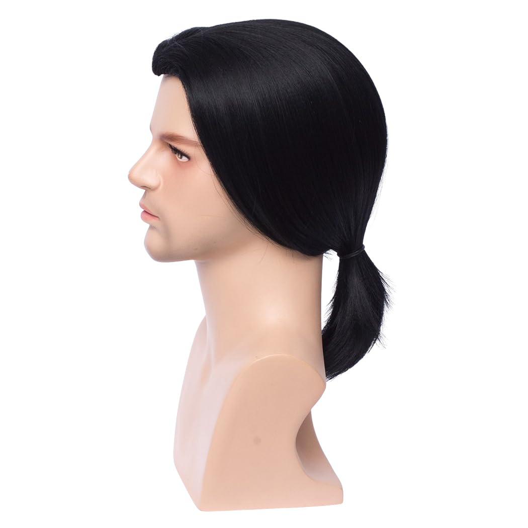 Męska Czarna Peruka, TOMIGO Krótka Czarna Syntetyczna Peruka Dla Mężczyzn Halloween Cosplay Costume Wig