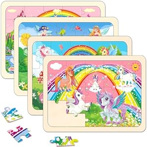 Puzzles for Kids Ages 4-6, 4 Pack Wooden Jigsaw Puzzles 24 Pieces The Castle Puzzle Preschool Educational Learning Toys Set for Boys and Girls