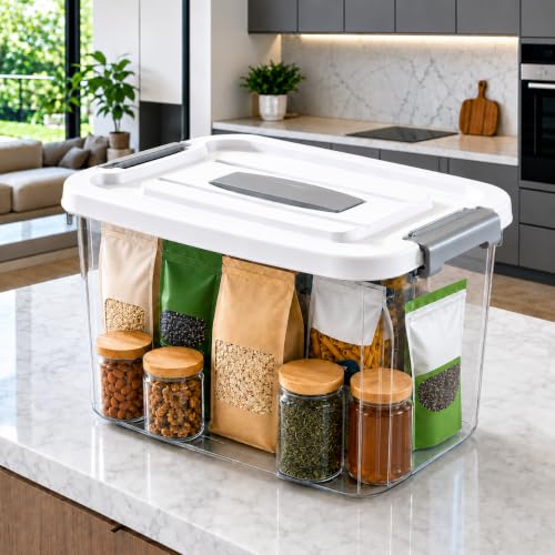 Image of HoopVool Multipurpose Plastic Storage Container Box - Sturdy and Versatile Home Organizer, Available in Multiple Size. (TRANSPARENT, LARGE - 14.5 X 10.5 X 8.2 INCH, PACK OF - 1)