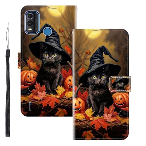 WUACYEAMING Funda para Nokia G11 Plus,con Soporte/Ranura de Tarjeta Cubierta Premium Magnético Suporte TPU Protectora Fundas PU Cuero Flip Multifuncional Gato de Calabaza