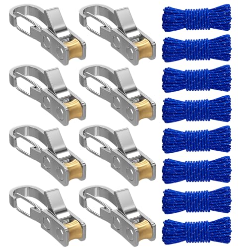 8 Pack Rope with Roller Tensioner for Easy and Secure Tying 2026 New Heavy Duty Retractable Buckle Rope with Accessory Cord for Camping Boating Home Storage Outdoor Use