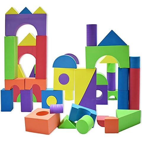 Number 1 in Gadgets Giant Foam Building Blocks, Building Toy for Kids, Ideal Blocks Construction Toys for Toddlers, 50 Pieces Different Shapes and Sizes, Waterproof, Bright Colors, Safe, Non Toxic Cover