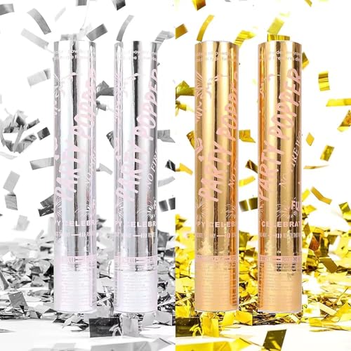 Confetti Cannon Gold Confetti Poppers Cannons[4 Pack] 15 Inch Party Poppers Multicolor Confetti for Wedding Birthday Party Graduation Celebrations Pranks Goodie Bags Fillers and Prize Trendy Buy