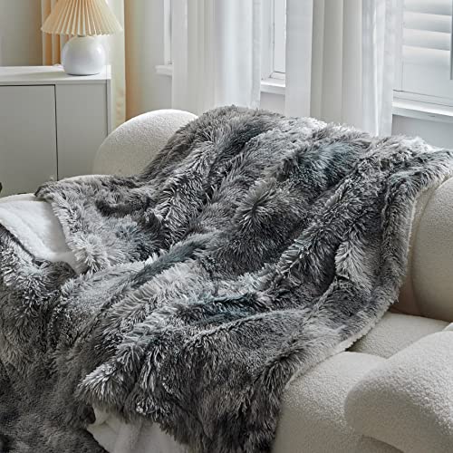 Wajade Fluffy Sherpa Fleece Blanket Gray Faux Fur Bed Throw Super Soft Warm Large Blanket for Bed Sofa Car 130x160CM - Image 2