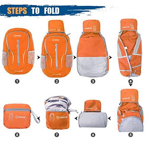 Image of ZOMAKE Ultra Lightweight Packable Backpack 25L, Foldable Hiking Backpacks Water Resistant Small Folding Daypack for Travel(Orange)