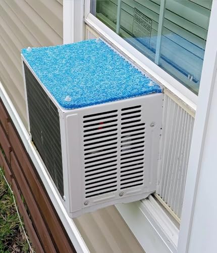 23.6'x16' Air Conditioner Drip Cushion - Reusable, Washable Pad to Reduce Window AC Rain Noise and Block Leaves, Drip-Proof with Vent Design (Blue)