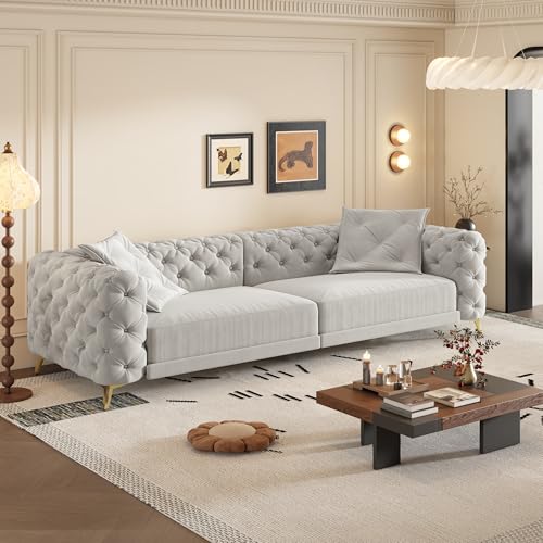 Image of KCGKCG 97.7 inch Sleeper Sofa Bed, Velvet Sectional Couches for Living Room /Bedroom, 3 in 1 Pull Out Couch Bed, Convertible Sectional Couch loveseat Sofa with Movable Ottoman, Light Grey