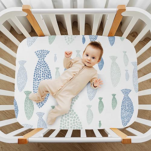Image of Fish Fitted Crib Sheet for Boys Girls Baby Crib Sheet Crib Mattress Sheet Baby Mattress Sheets for Pack N Play Mattress Pad,52 X 28 in