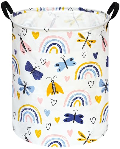 Image of Kids Laundry Hamper Clothes Gift Basket Storage Laundry Baskets Organizer Bin with Handles for Nursery Room (Dragonfly)