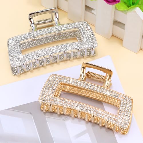 2 Piezas Pinzas para el Cabello con Rhinestones Cuadrados miniatura 2