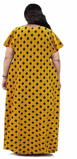 Image of OFEEFAN Women's Printed Cotton Floral Maxi Nighty - Round Neck, Full Length Nightwear Gown, Plus Size Nightdress | Combo of 2 Comfortable Sleepwear
