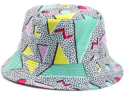 Retro 80s 90s Geometric Print Bucket Hat Beach Sun Hat Summer Travel Fishing Hat for Women Men