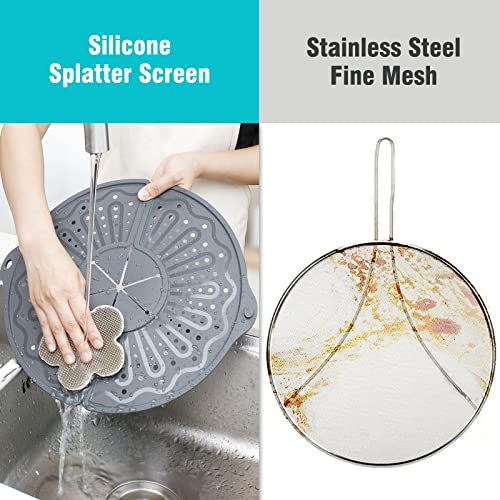 Image of Foldable Silicone Splatter Screen for 10-12 inch Pans, BPA-Free, Gray | Foldable Splash Guard, Multi-Use Grease Splatter Guard /Trivet Mat,Non-Stick Oil Splatter Guard, Dishwasher Safe