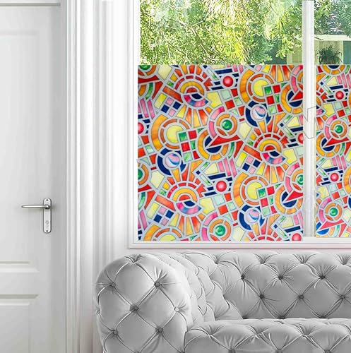 Image of WISDOM Color Geometry Pattern Window Glass Frosted Film 12x360 Static Cling Window Glass Sticker