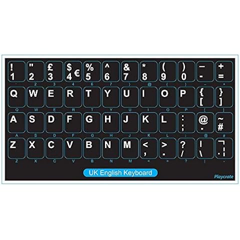 2 PACK English UK Replacement Non Transparent BLACK Stickers with White Letters - Suitable for ANY Keyboard Cover