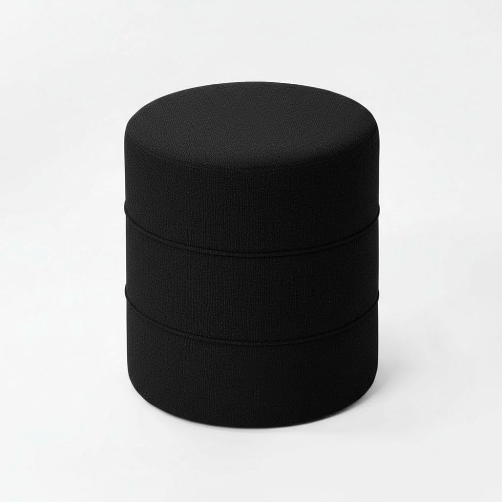 Loungelite Round Pouffe | Premium Moshi Fabric Ottoman | Solid Saal Wood Frame | 40 Density High-Resilience Foam | Round Footrest, Accent Stool for Living Room & Bedroom. (Black)-image-39