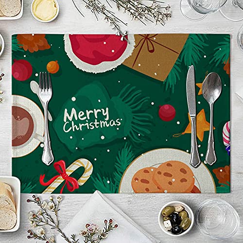 AmDxD Juego de 2 manteles individuales, manteles individuales de algodón de lino, resistentes al calor, para cocina, hogar, restaurante, 32 x 42 cm, verde y marrón