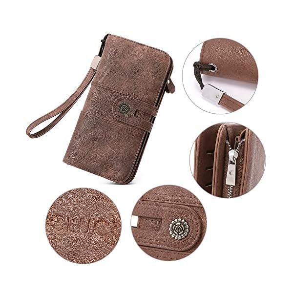 Women Wallet Large Leather Designer Card Holder Organizer Long Ladies Travel Clutch Wristlet Coffee - Image 6