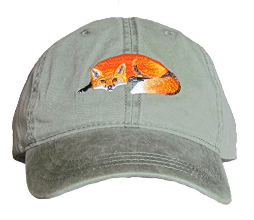 Red Fox Embroidered Cotton Cap Green