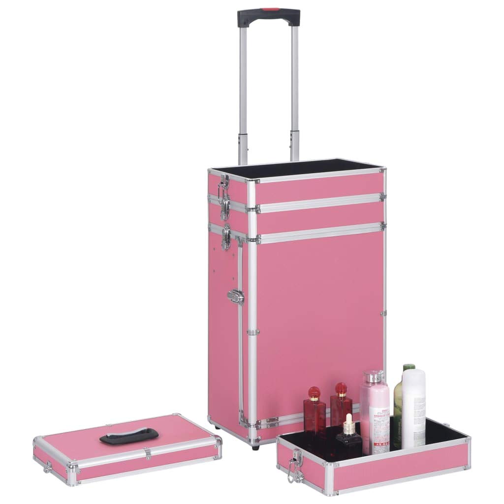 Mangloder - Valigetta cosmetica in alluminio nero per viaggi, conservazione e manutenzione, impermeabile, con ruote, gradini, cassetto, ideale per bellezza, igiene, trucco, rasoio, spazzolino da denti