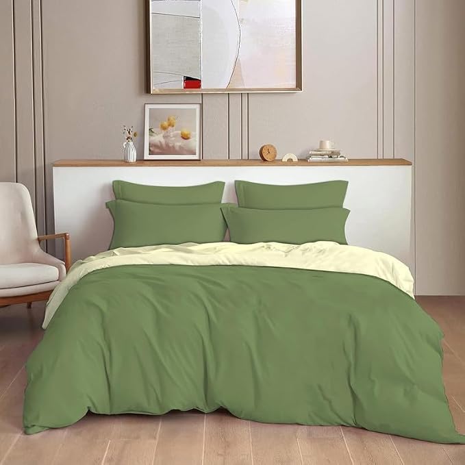 Image of Reversible Plain Glace Cotton Single Bed Quilt Cover /Duvet Cover /Rajai Cover /Blanket Cover with Zipper (60X90 Inches) (Olive Mist, Single Comforter)