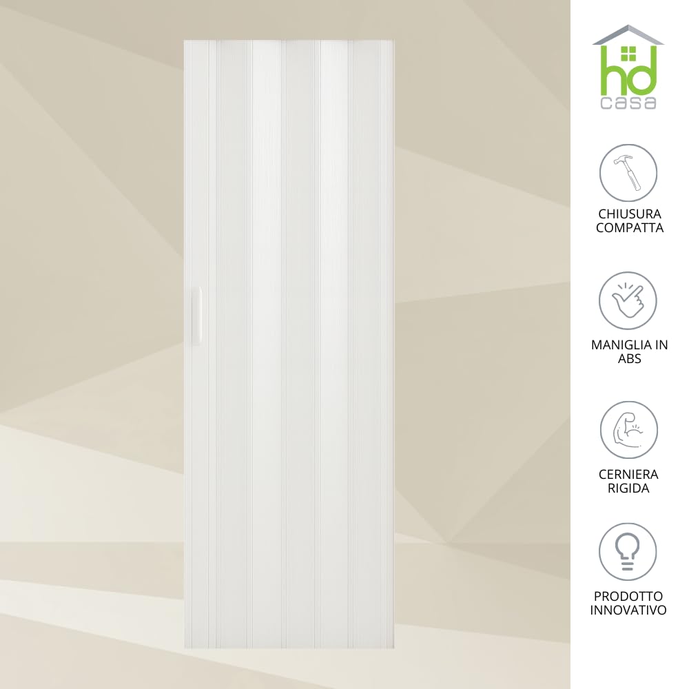 ROLLPLAST PINTO Porte pliante intérieure PINTO, modèle extra standard, en PVC, réversible et réglable, à monter soi-même, fabriquée Italie, ameublement, blanc 83 x 214 cm