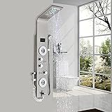 Onyzpily LED Edelstahl Duschpaneel Duschsäule Duscharmatur Gebürstetes Nickel Duschsystem Regendusche Kopfbrause Handbrause Armatur Duschset 2 x Massagedüsen