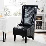 MWrouqfur Modern High Back Chairs with Soft Padded Seat & Wooden Legs, Elegant Style Prom Accent Chair, Queen of Thrones Chair for Living Room, Bedroom (PU, Black)