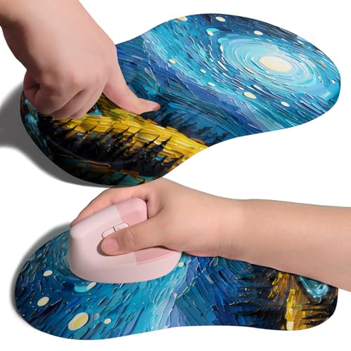 Image of Ergonomic Joint Wrist Support Mouse Pad with Memory Foam Cushion Massage Bump, Carpal Tunnel Pain Relief Mousepad Slope Design for Wrist Rest, 11.8x7.9 in, Starry Night