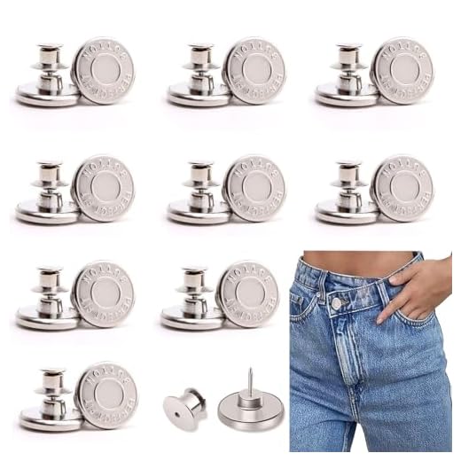 10 Stück Jeans Knöpfe Ohne Nähen, 17mm Button Pins Jeans, Hosenknöpfe Zum Stecken, DIY Jeansknopf, Knöpfe Hosen Enger Machen, Jeans Knöpfe zum Erweitern oder Reduzieren der Hosengröße(Silber) 8 10 Stück Jeansknöpfe, Abnehmbar Instant Knöpfe, No Sew Instant Knöpfe, Hosen Ersatz Knöpfe, 17 mm Jeans Knöpfe aus Metall zur Jeans, Jeanskleidung, Hosentaschen, Jacke, DIY(Silber)