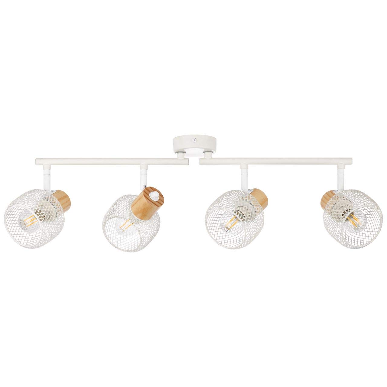 BRILLIANT Lampe Giada Spotrohr 4flg weiß/holz hell | 4x D45, E14, 25W, geeignet für Tropfenlampen nicht enthalten | Köpfe schwenkbar | Für LED-Leuchtmittel geeignet
