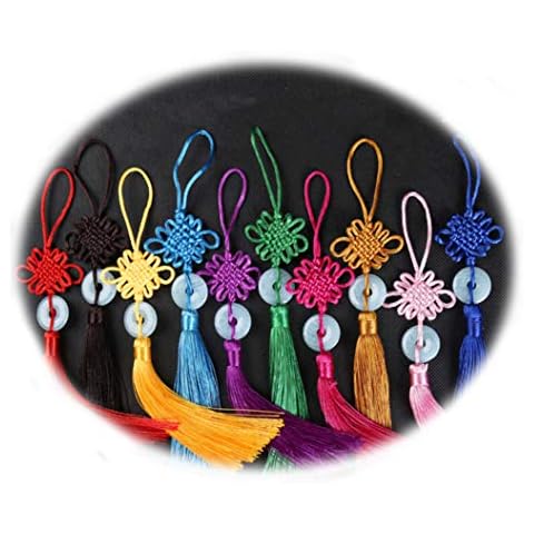 HorBous 8 PCS 10”Manual Oriental Imitation Jade Peace Buckle Tassel Chinese Knot Pendant Gift for Car Decoration, Home Decoration, Color Random. Cover