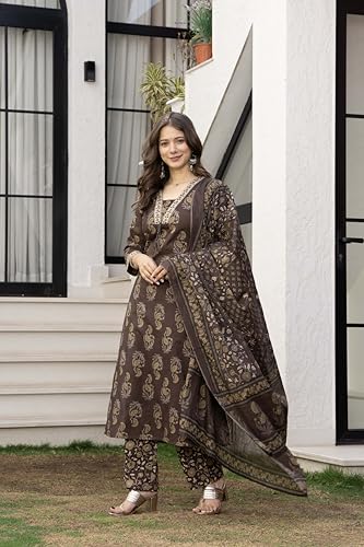Image of PARTHVI Women's Cotton Printed Kurta Set with Pants & Dupatta | Elegant Ethnic Wear for Women | Floral Print | Comfortable Suit Set