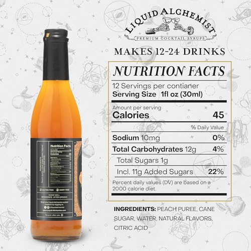 Image of Liquid Alchemist Peach Syrup for Drinks - Real Ingredients Make our Peach Puree for Cocktails a Perfect Bellini Mix - Our Flavored Syrup is Non-GMO & Vegan (12.7 oz)