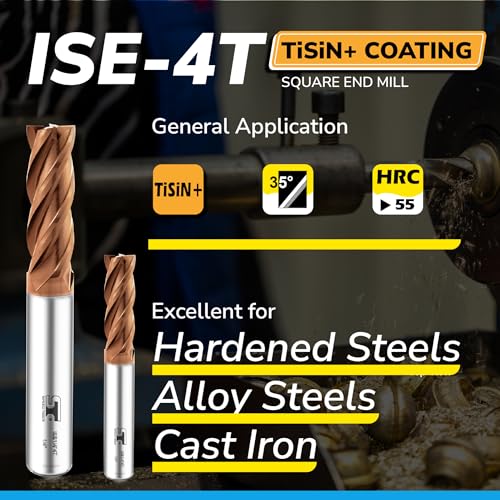 Image of SPEED TIGER Carbide Square End Mill - ISE 4 Flute (5 Piece Set: 1 /8 inch, 1 /4 inch, 3 /16 inch, 5 /16 inch, 3 /8 inch) - for Alloy or Hardened Steel, Metal & More - TiSiN Coated - Mill Bits Sets for DIYers & Professionals