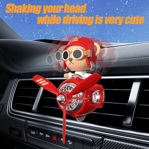 Image of 2Pcs Car Air Fresheners, Cute Bear Pilot Automotive Air Outlet Creative Car Perfume Diffuser, Automotive Accessories Air Vent Decoration with 8 Fragrant Tablets (Red 1+Silver 1)