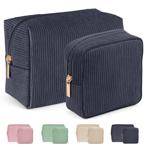 Make up Tasche MAGEFY 2 Pcs Kleine Kosmetiktasche Schminktasche für Frauen Cord Kosmetiktaschen Reise Kosmetiktaschen mit Metall Reißverschluss Make up Tasche für Handtasche (Grau)