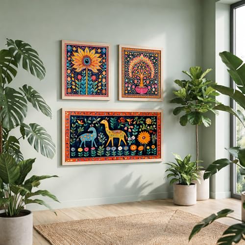 Image of NoWorries Madhubani Art Big Wall Paintings For Living Room, Bedroom /Pichwai frames for wall decor - Traditional Indian Art Framed Paintings For Home Decor and Cafe decor / Minimal art framed posters for wall decoration