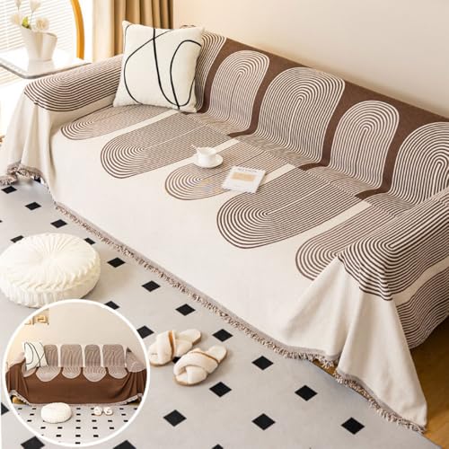 Funda de felpilla para sofá de 1, 2, 3 y 4 plazas, elegante, cómoda, universal, apta para mascotas, protector beige (180 x 340 cm)